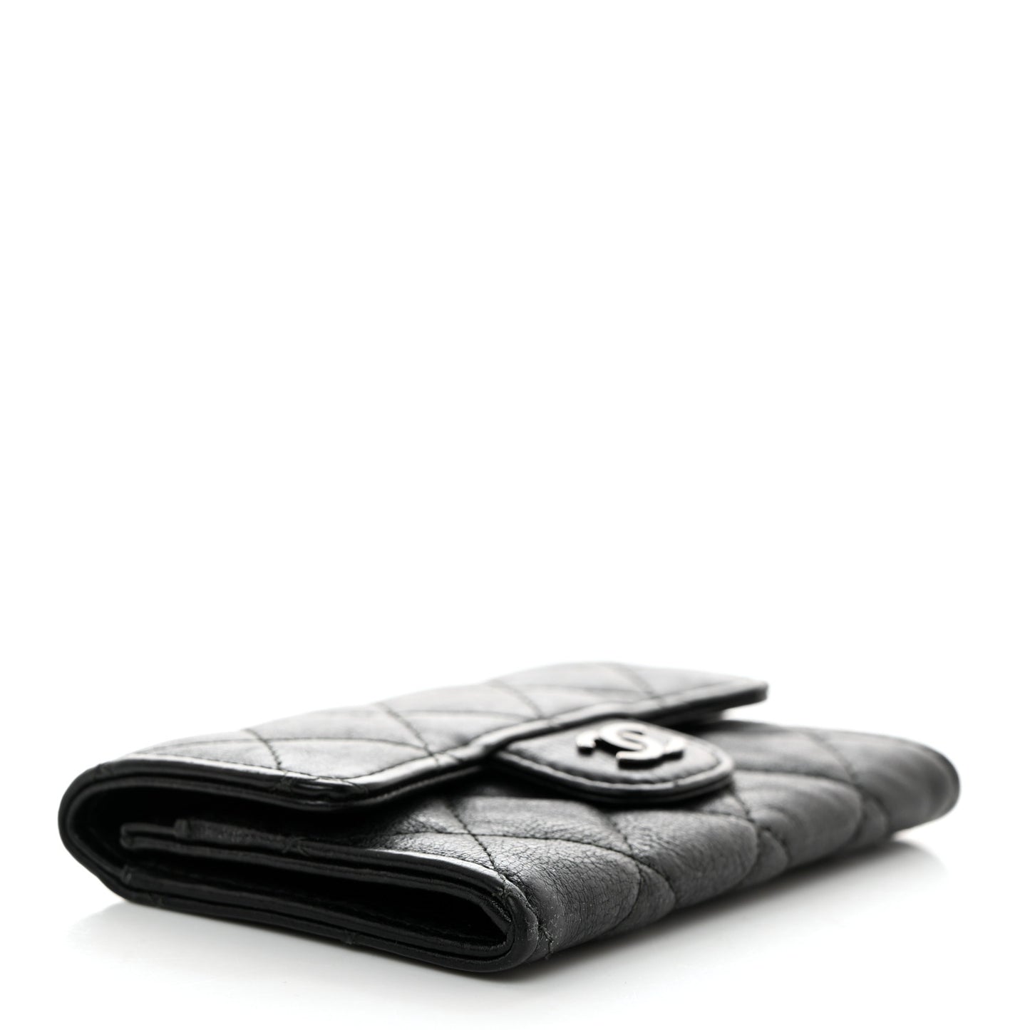Crumpled Calfskin Quilted Flap Card Holder Wallet So Black