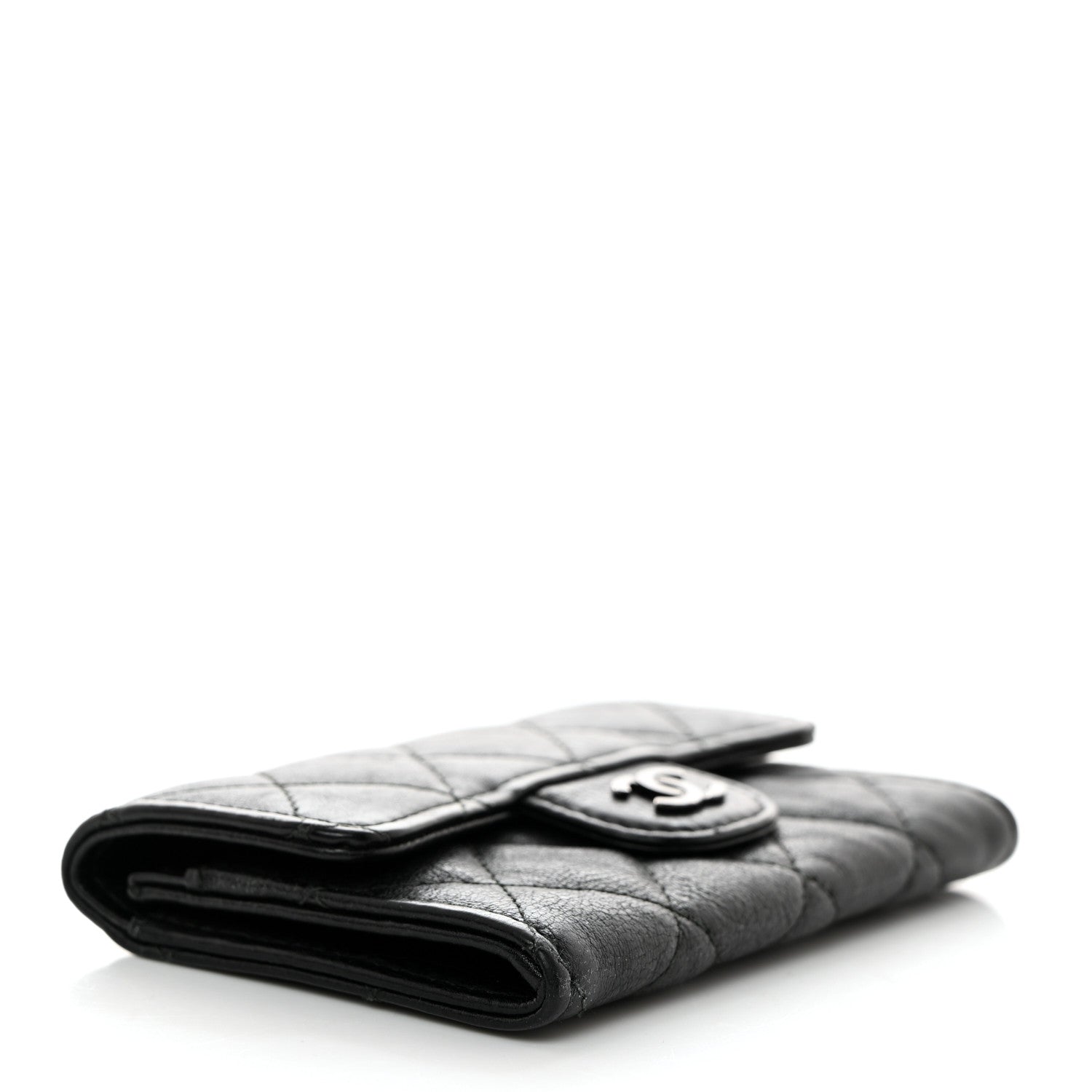 Chanel Crumpled Calfskin Quilted Flap Card Holder Wallet So Black 4 of 10