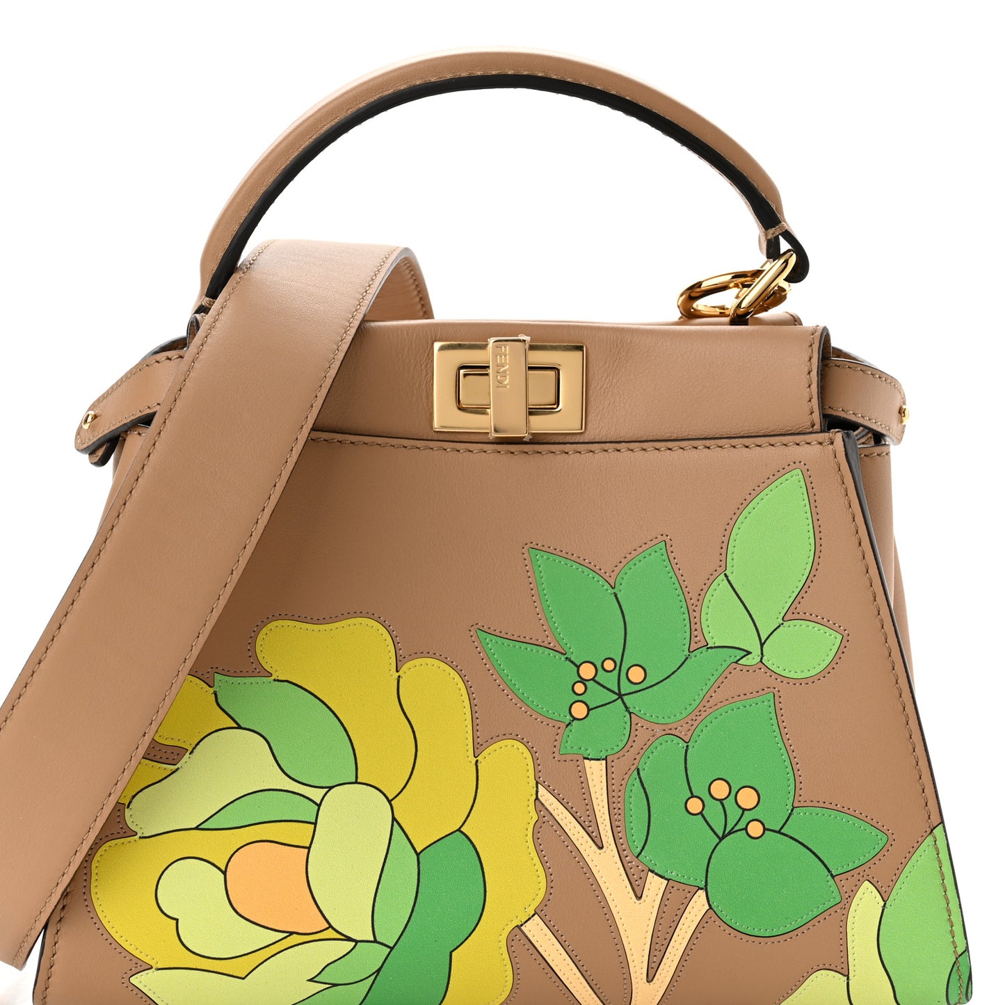 Nappa Nubuck Pequin Flower Inlay Mini Peekaboo Iconic Satchel Cuoio Multicolor