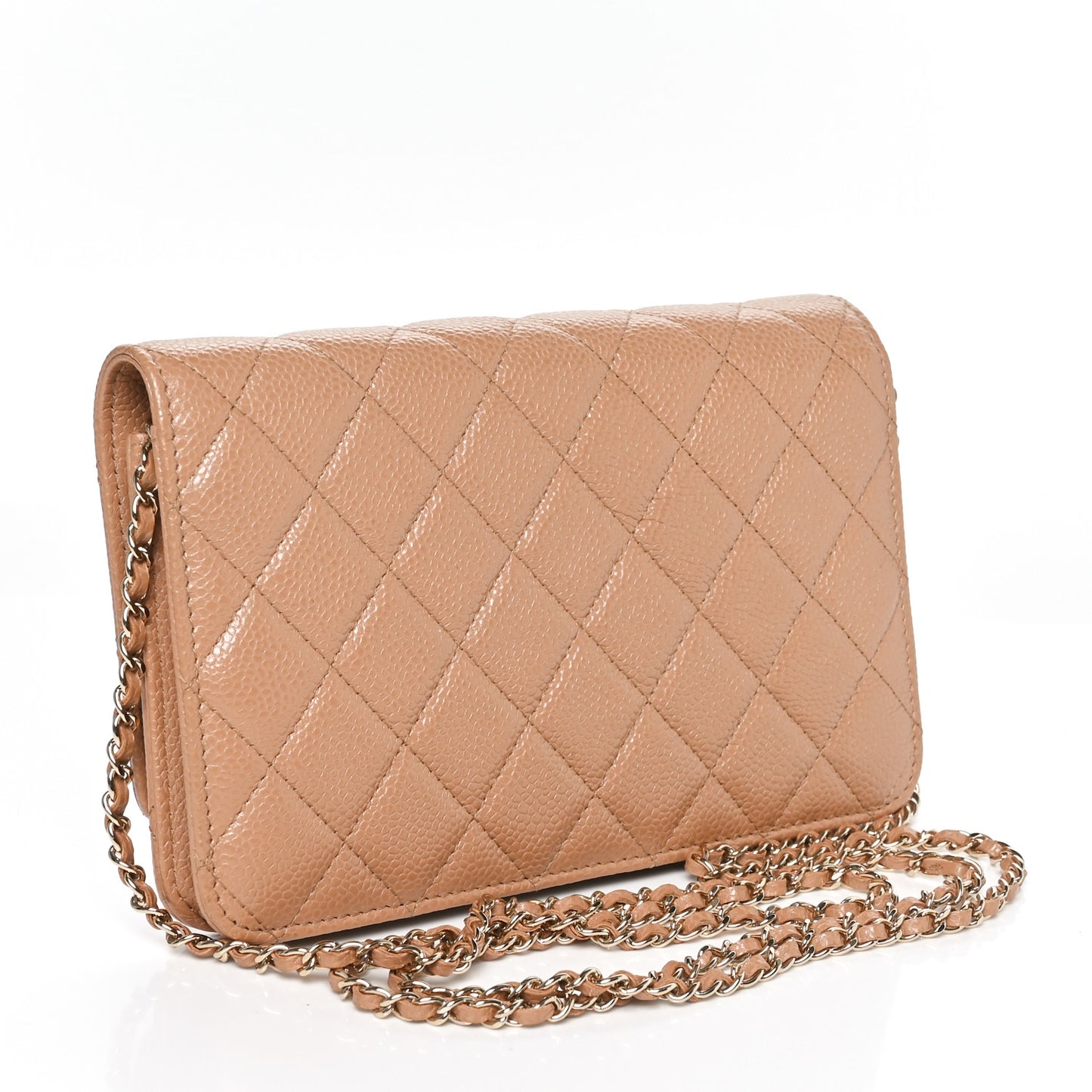Caviar Quilted Golden Class Wallet On Chain WOC Beige