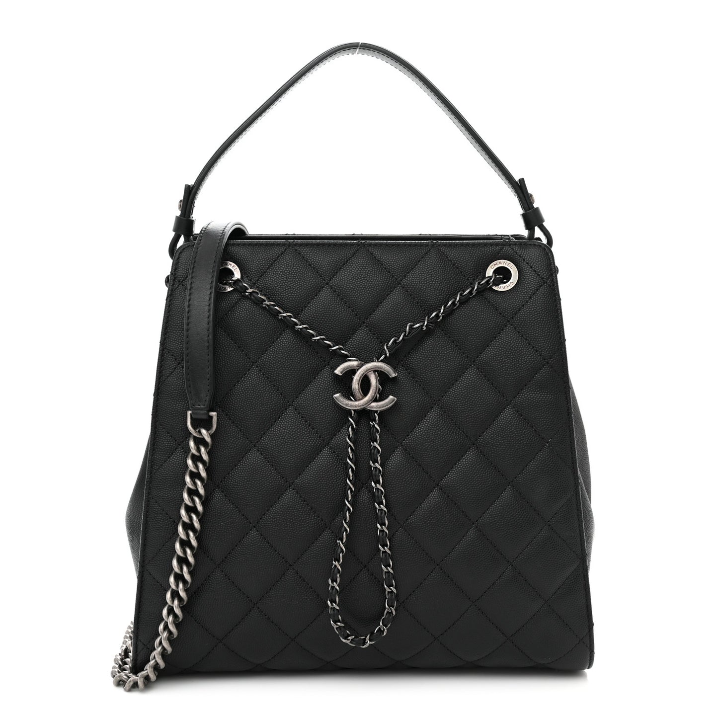 Caviar Quilted Medium CC Bucket Bag Black