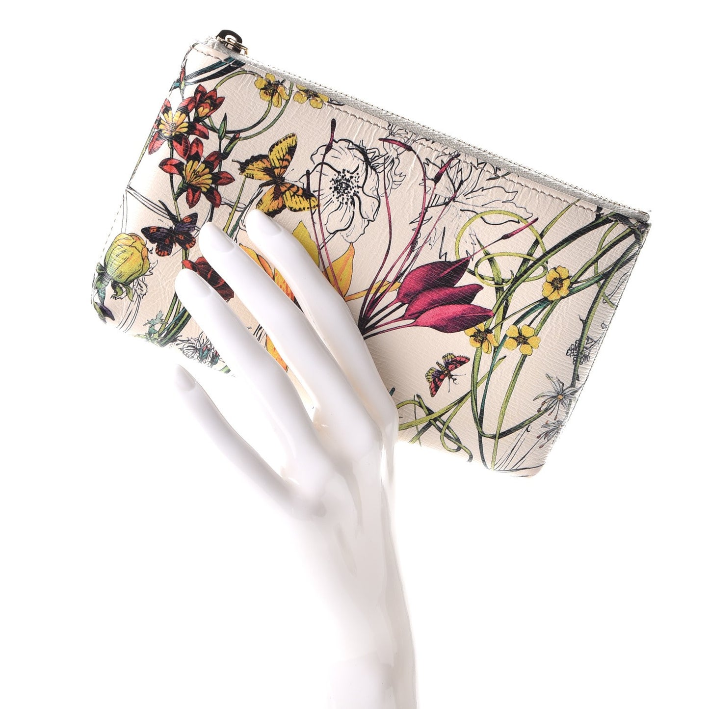 Calfskin Flora Infinity Small Zip Pouch White