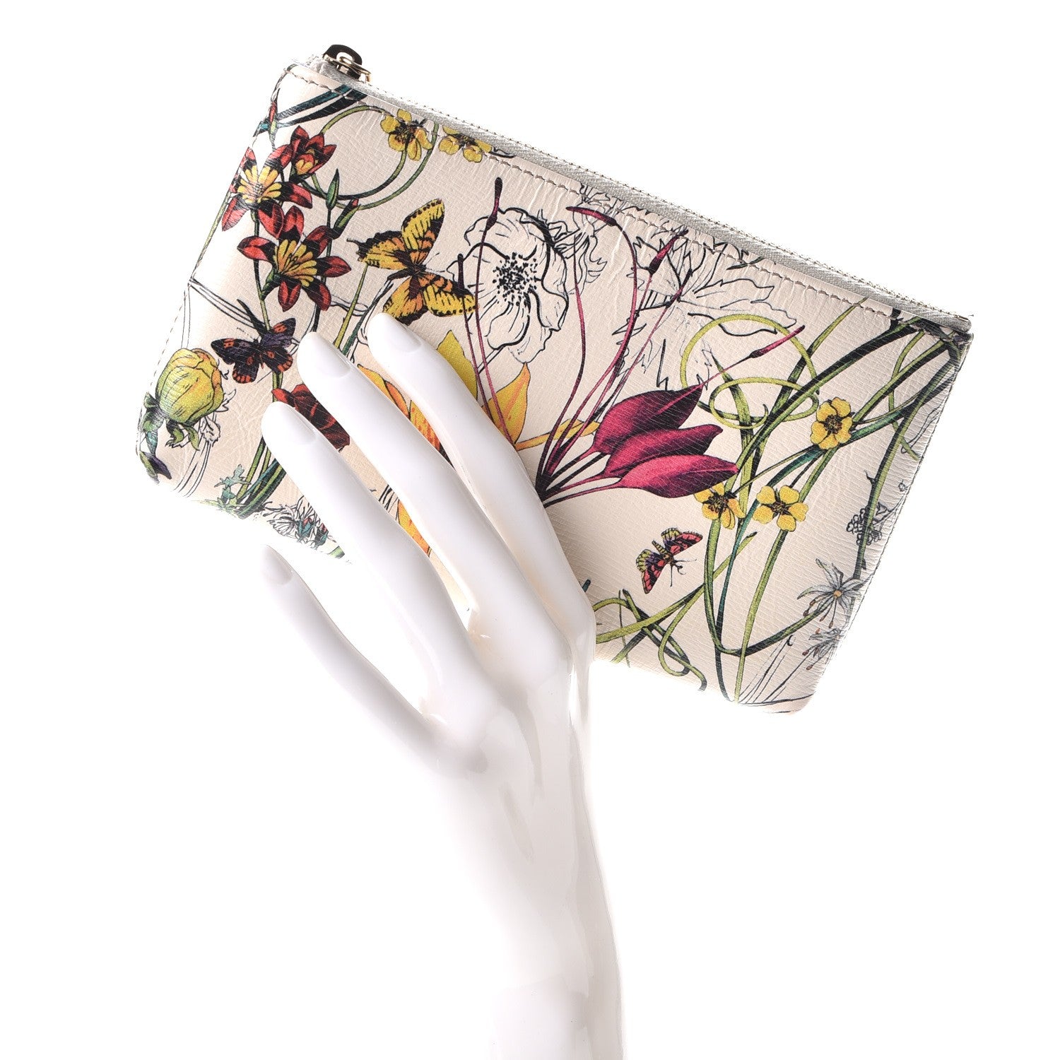 Gucci Calfskin Flora Infinity Small Zip Pouch White 2 of 7