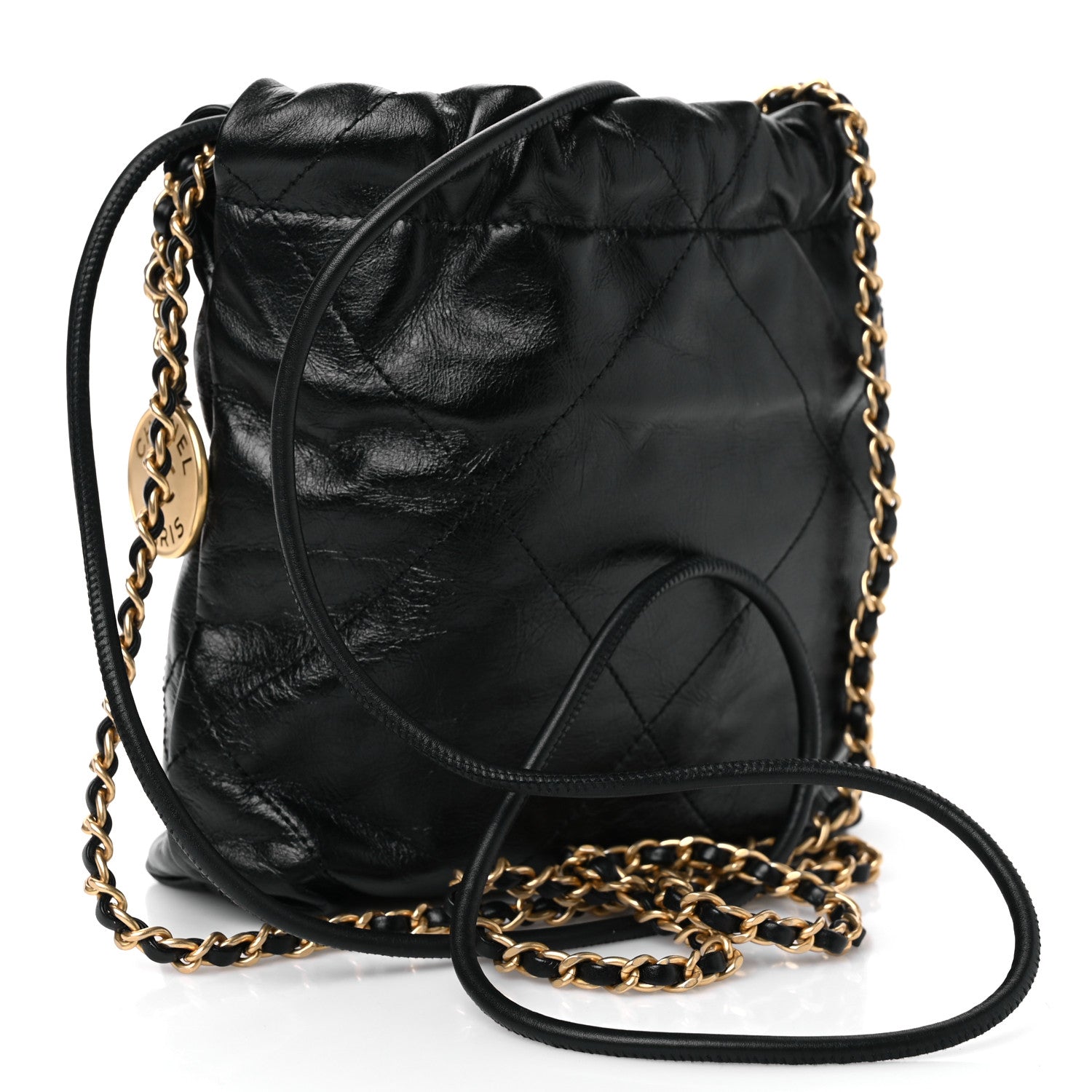 Chanel Shiny Crumpled Calfskin Quilted Pearl Mini Chanel 22 Black 2 of 10
