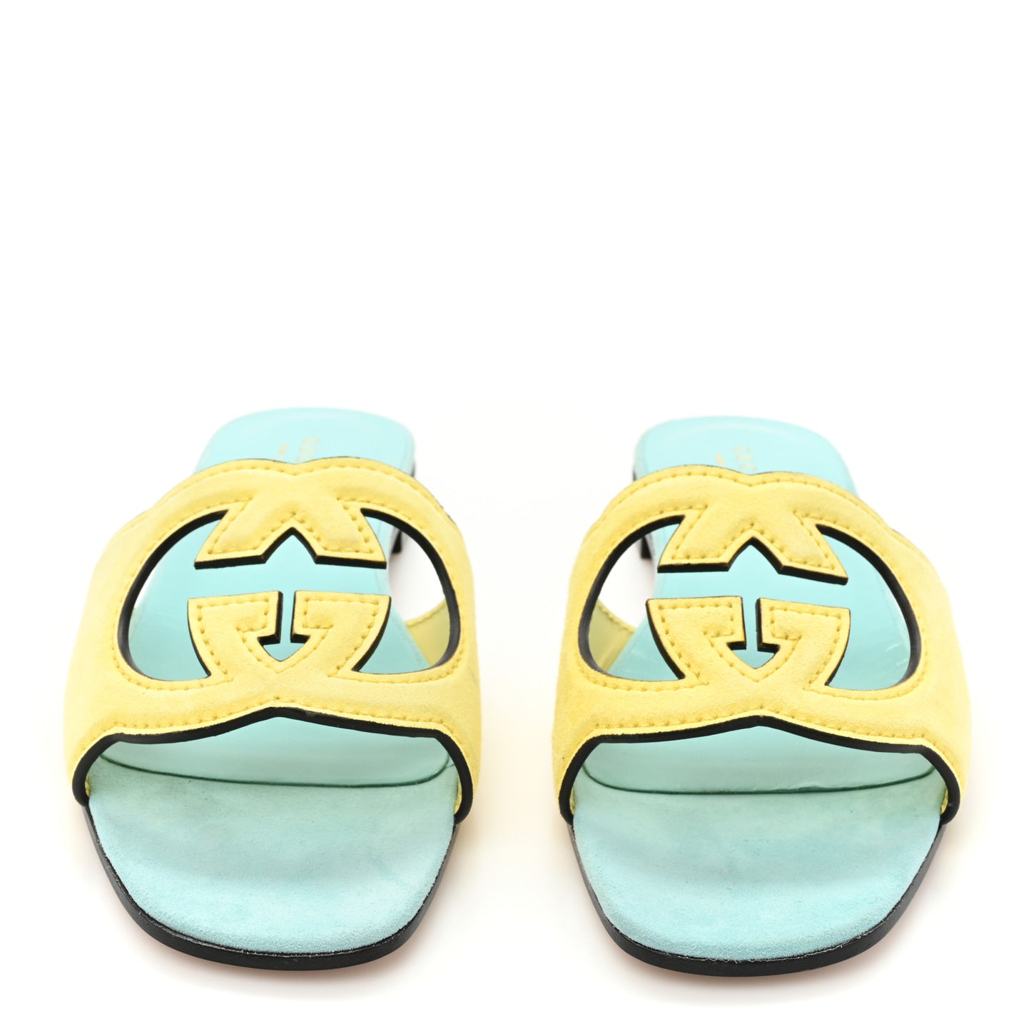 Kid Scamosciato Interlocking G Cut Out Slide Sandals 38.5 Banana