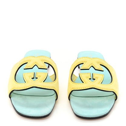 Gucci Kid Scamosciato Interlocking G Cut Out Slide Sandals 38.5 Banana 2 of 13