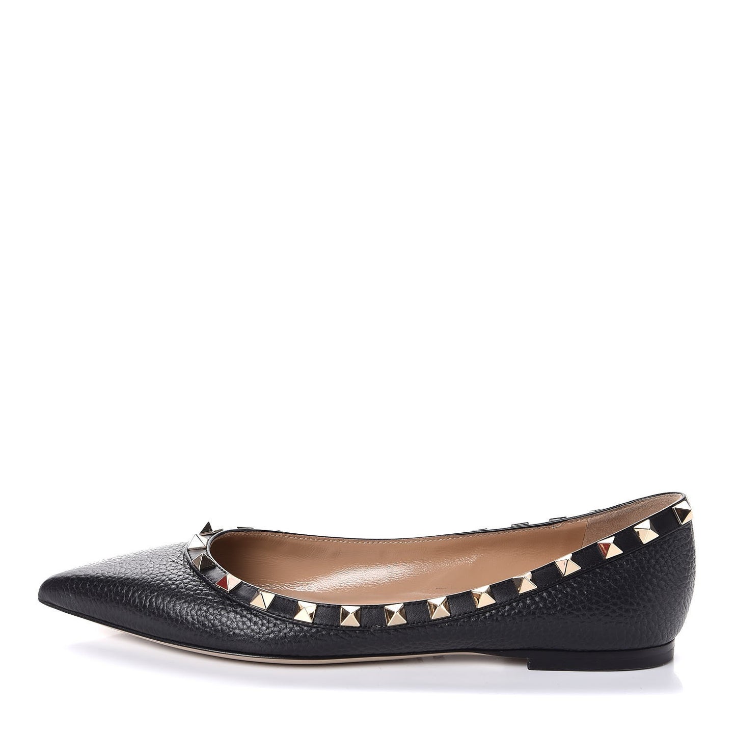 Pebbled Calfskin Rockstud Ballerina Flats 37 Black