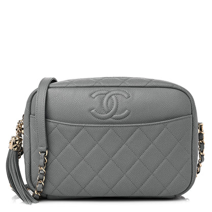 Chanel Iridescent Caviar Flat Quilted Small Coco Tassel Camera Case Grey 1 of 10