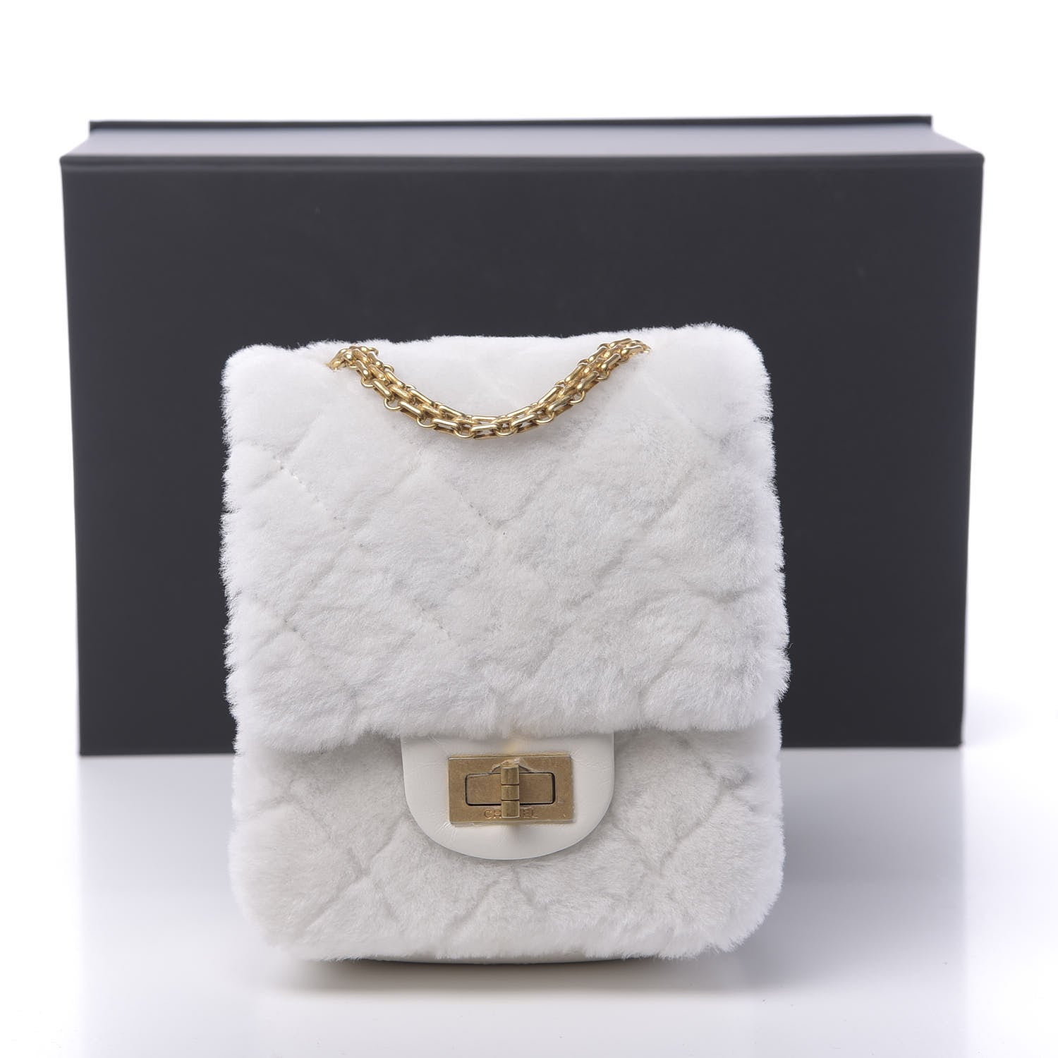 Chanel Shearling Lambskin Aged Calfskin Quilted 2.55 Reissue Mini North South Flap White 12 of 12