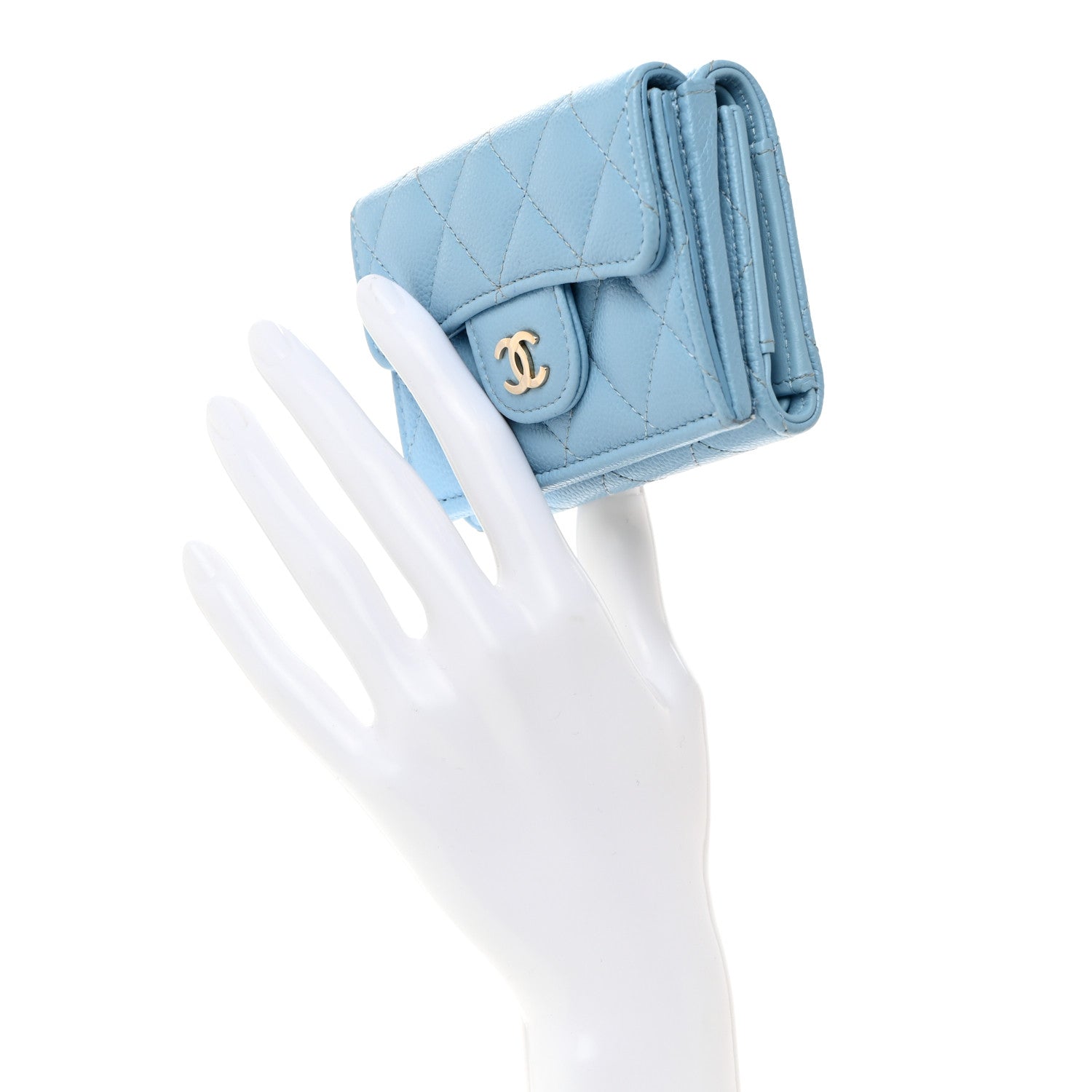 Chanel Caviar Quilted Double Flap Wallet Light Blue 2 of 9