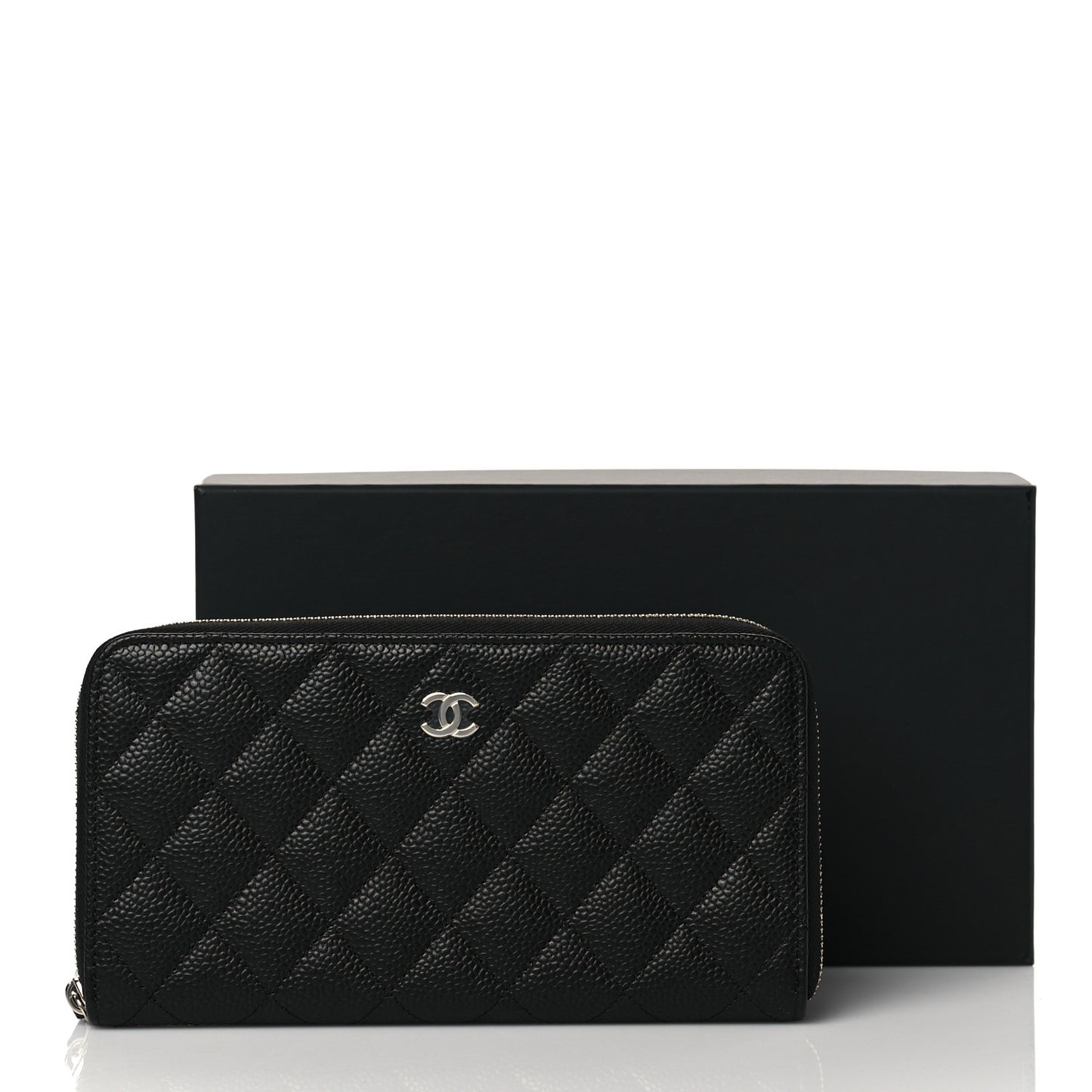 Caviar Quilted Large Gusset Zip Around Wallet Black