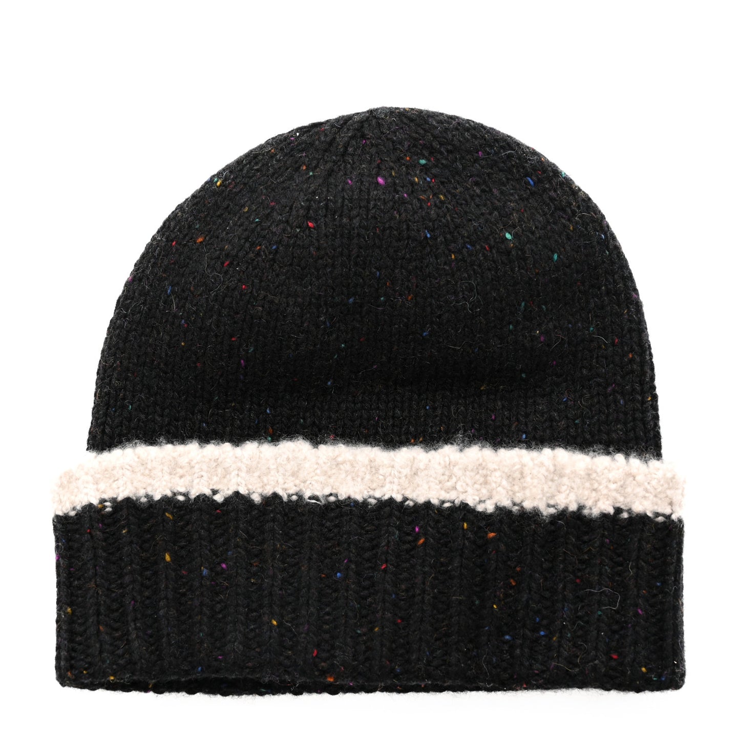 Cashmere Silk CC Beanie Hat Black Ecru