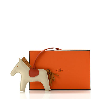 Hermes Milo Lambskin Grigri Rodeo Horse Bag Charm MM Craie Sesame Cornaline 5 of 5