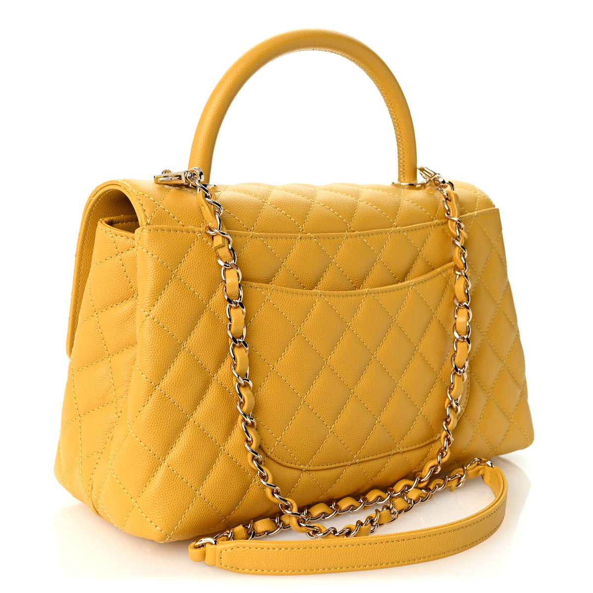 Caviar Quilted Small Coco Handle Flap Yellow