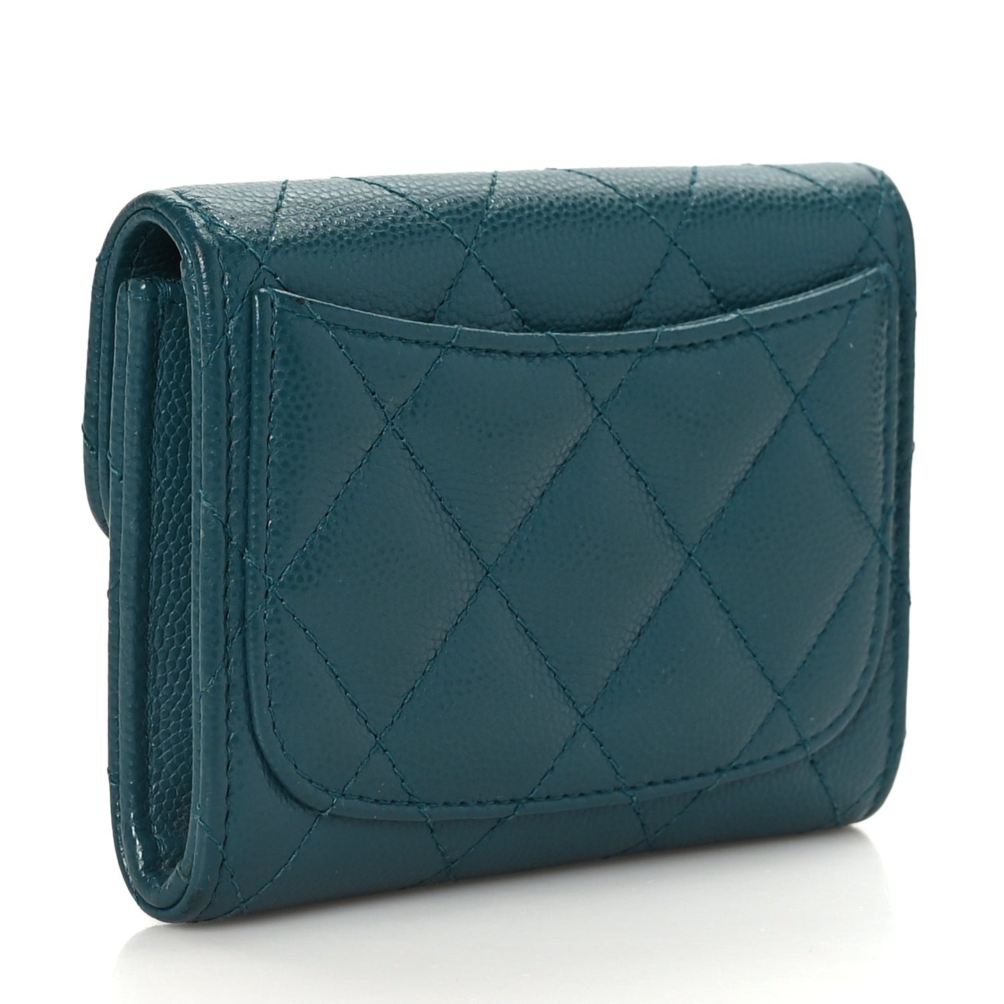 Caviar Quilted Card Holder Wallet Dark Turquoise
