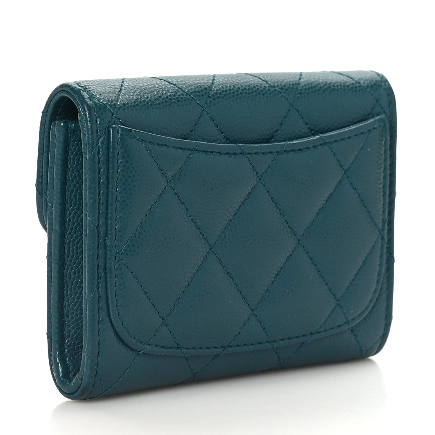 Chanel Caviar Quilted Card Holder Wallet Dark Turquoise 3 of 7