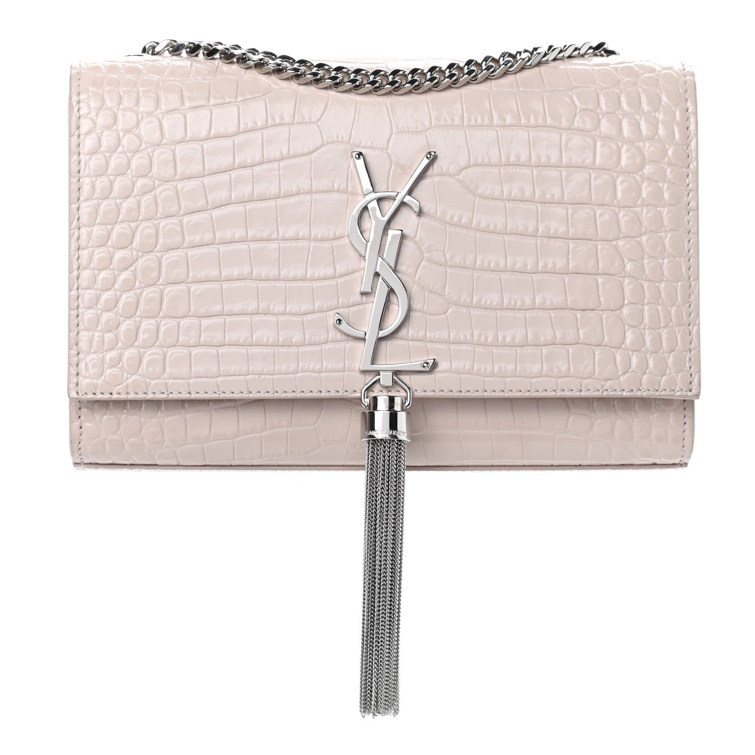 Saint Laurent Calfskin Crocodile Embossed Small Classic Monogram Kate Tassel Satchel Washed Light Pink 1 of 9