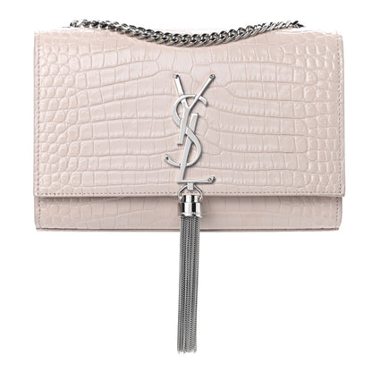 Saint Laurent Calfskin Crocodile Embossed Small Classic Monogram Kate Tassel Satchel Washed Light Pink 1 of 9