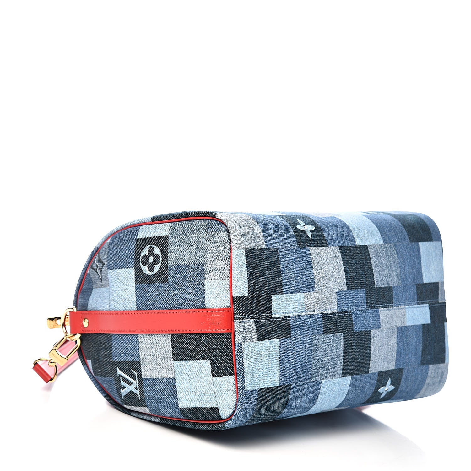 Louis Vuitton Denim Damier Monogram Patchwork Speedy Bandouliere 30 Blue Rouge 4 of 11