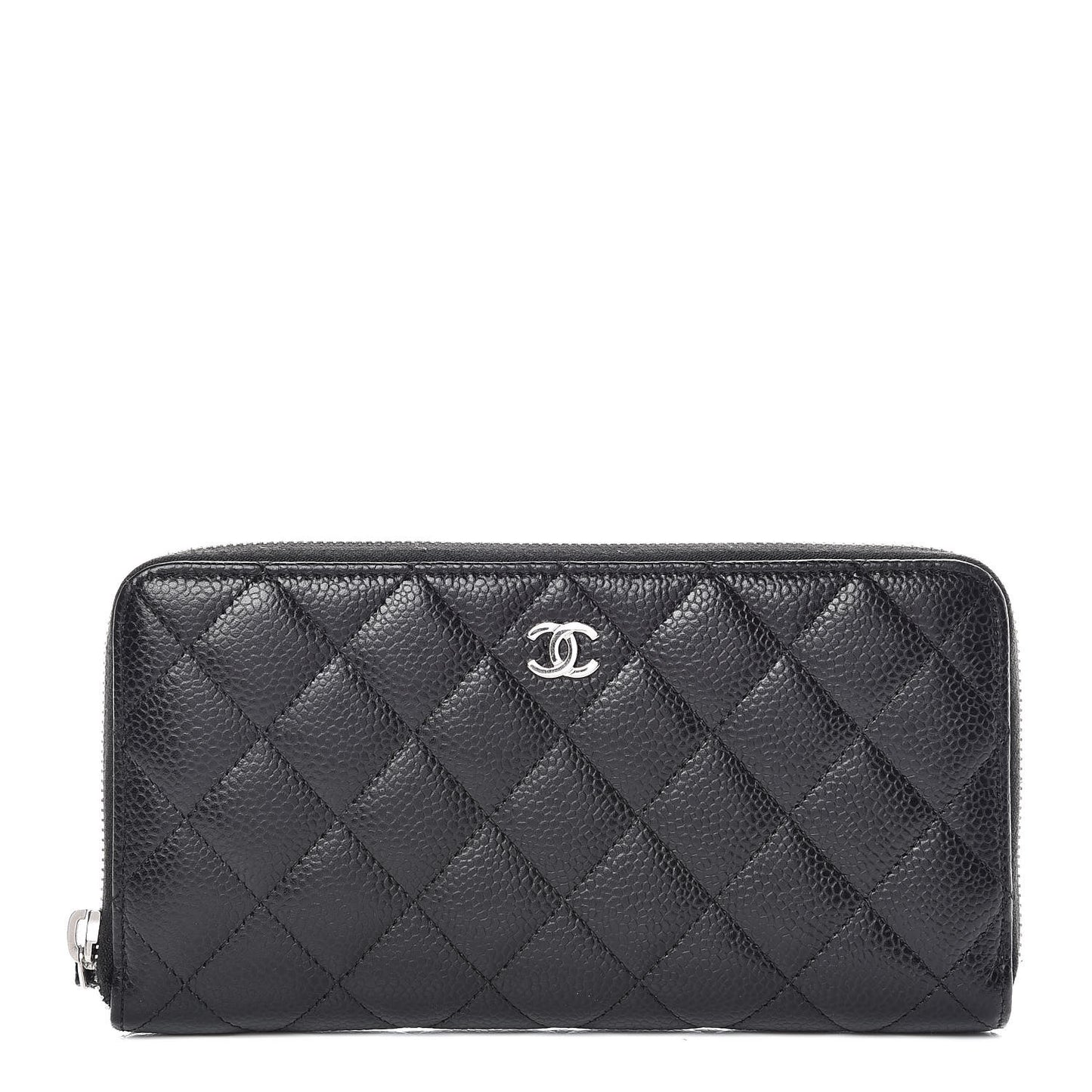 Caviar Quilted Large Gusset Zip Around Wallet Black