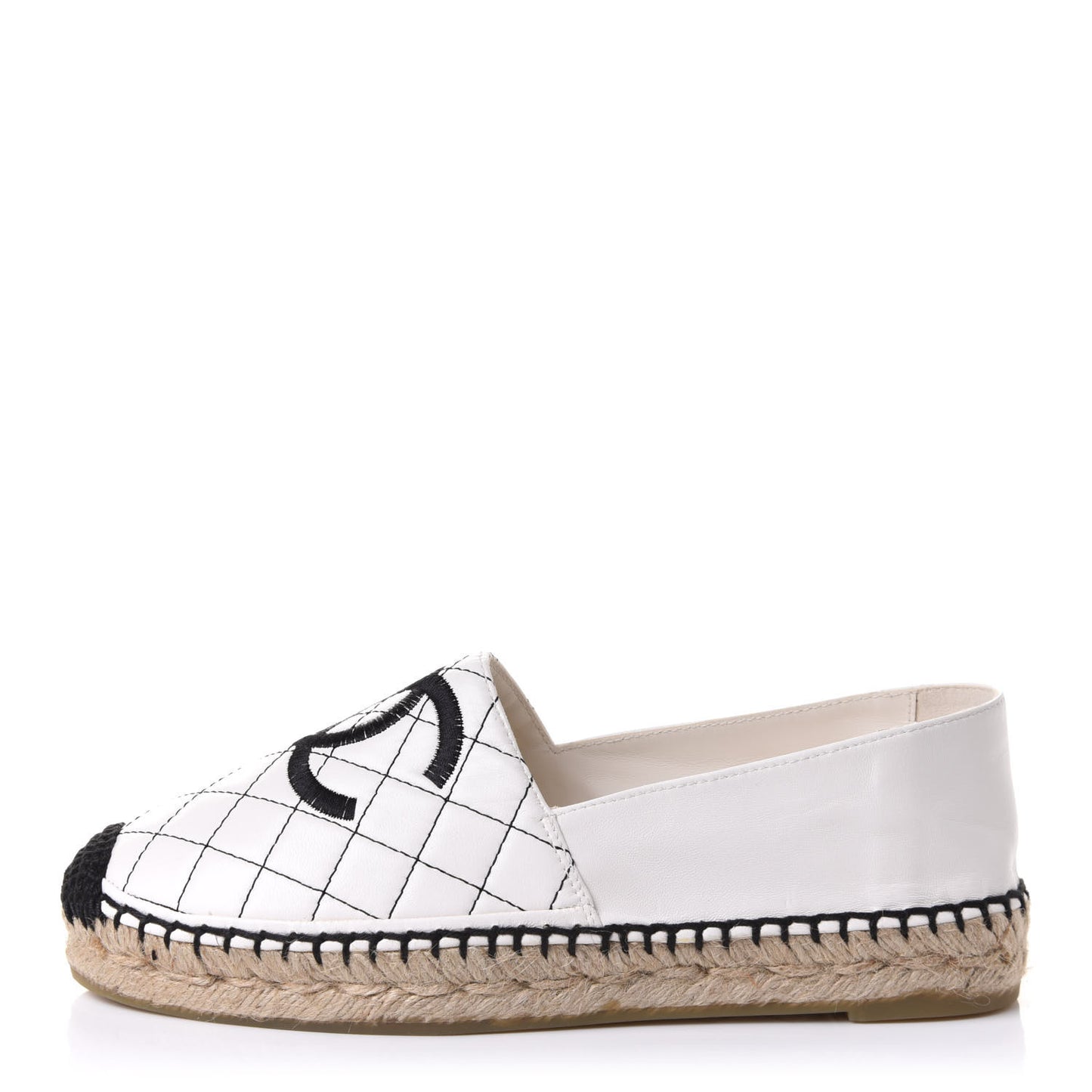 Lambskin Stitched CC Espadrilles 38 White Black
