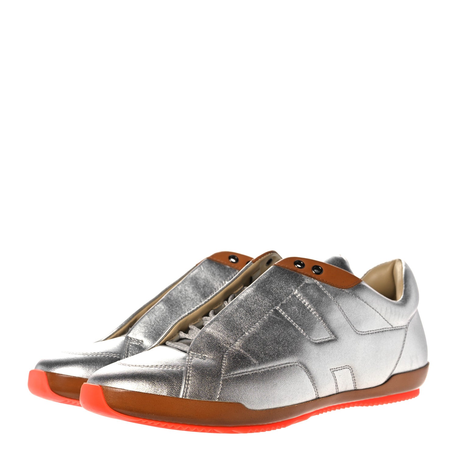 Hermes Metallic Nappa Womens Sneakers 38.5 Gris Argente 3 of 10