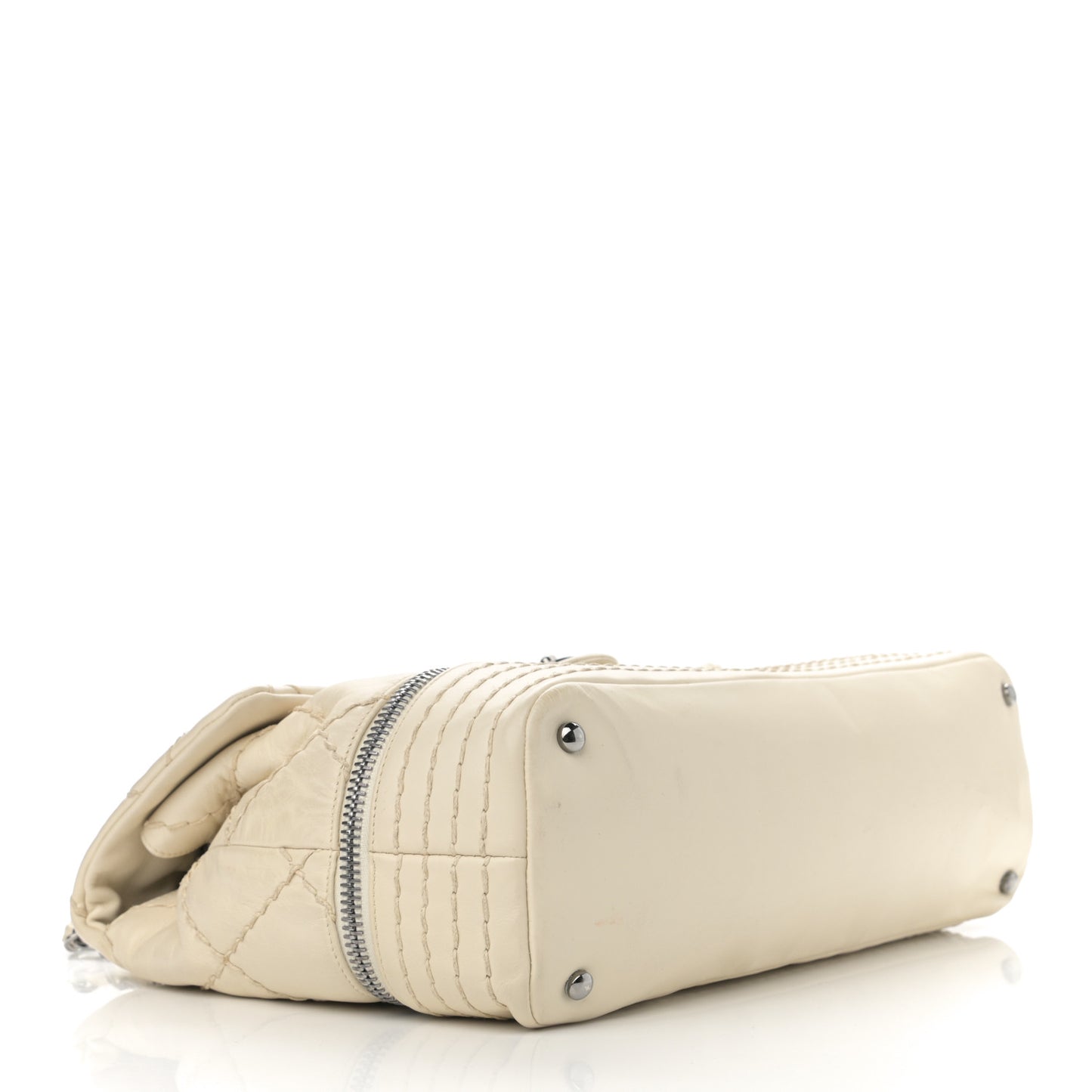 Calfskin Stitched Large Expandable Flap Bag White