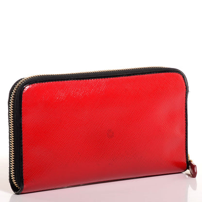 Prada Saffiano Vernice Bi-Color Zip Around Wallet Rosso Black 3 of 9