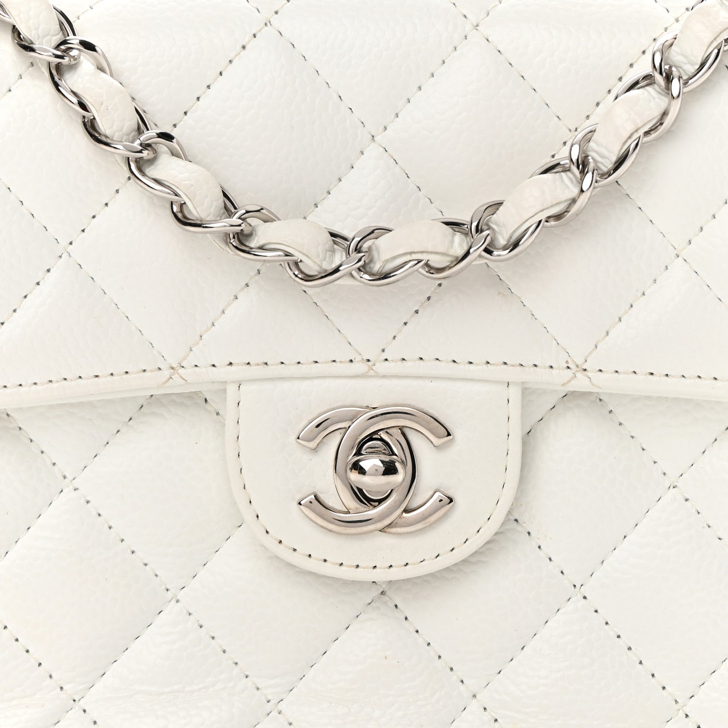 Caviar Quilted Mini Square Flap White