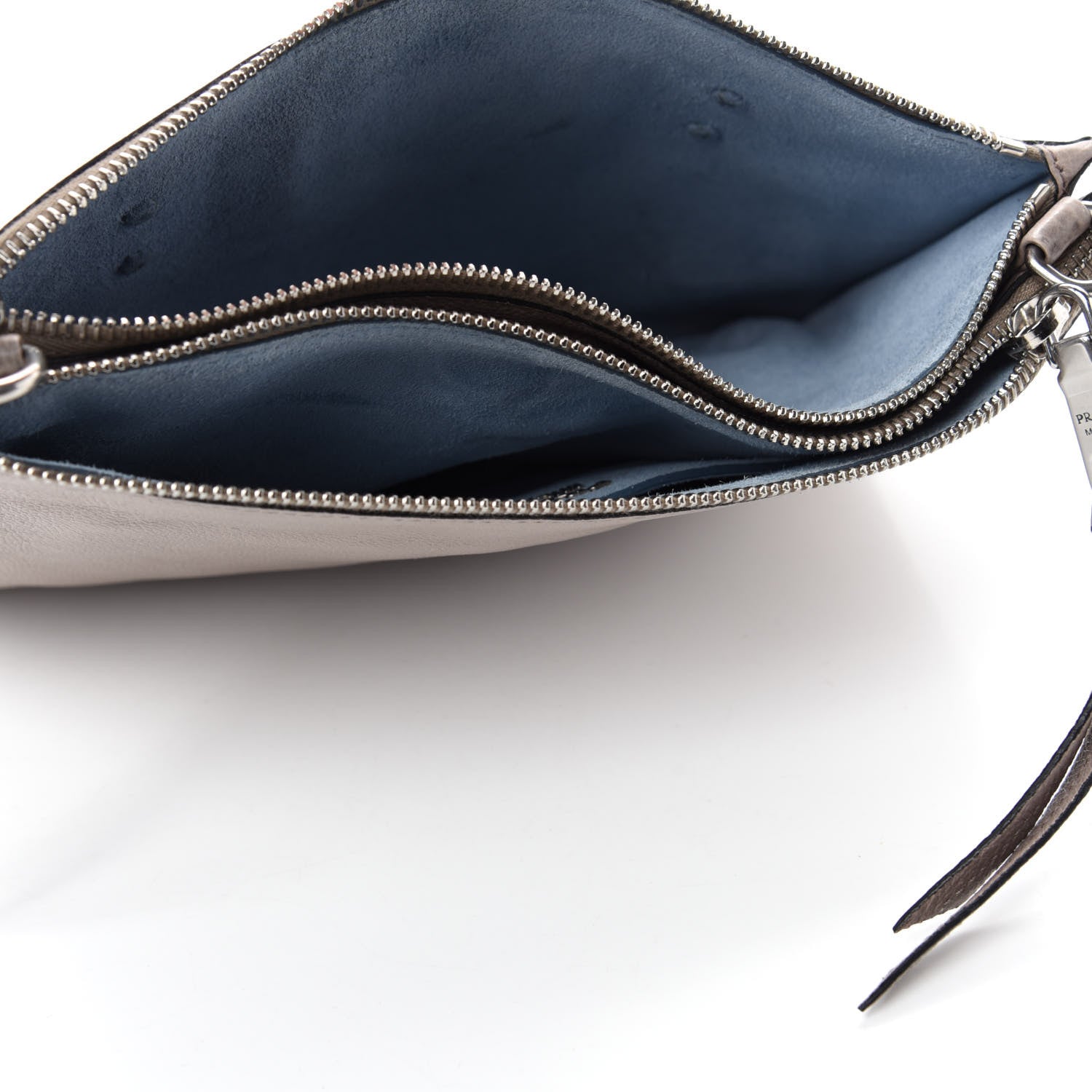 Prada Glace Calf Etiquette Double Zip Crossbody Bag Pomice Astrale 5 of 11