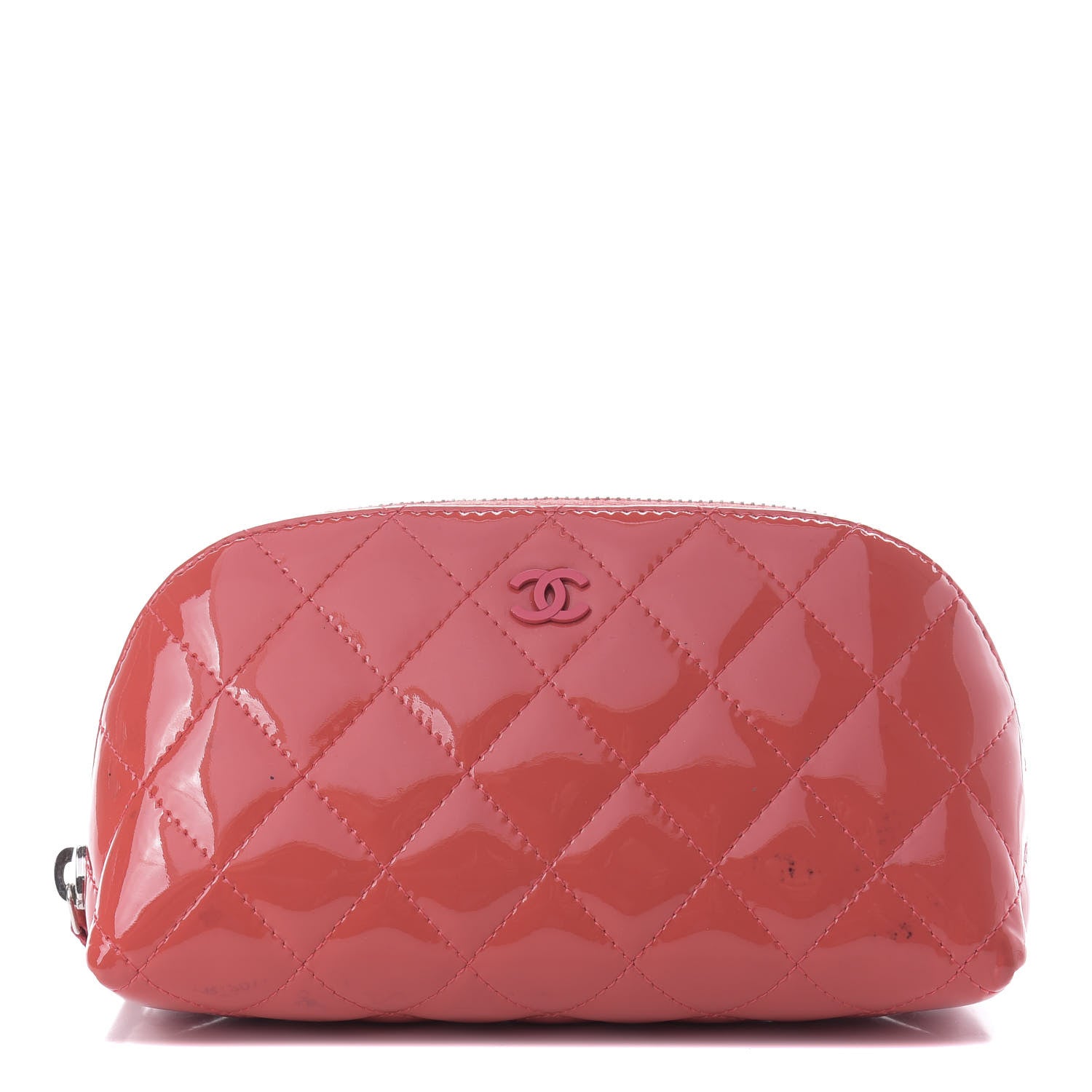 Chanel Patent Quilted Cosmetic Case Coral 1 of 10