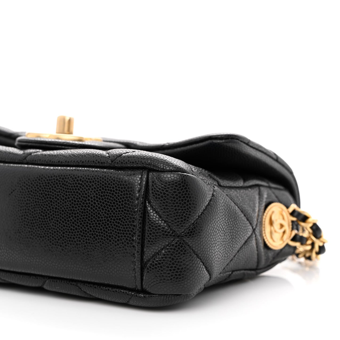 Caviar Quilted Mini Twist Your Buttons Flap Black