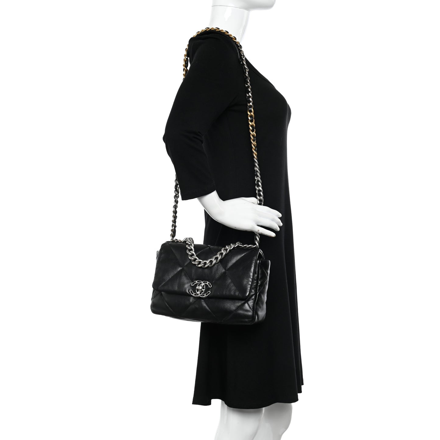 Lambskin Quilted Medium Chanel 19 Flap Black