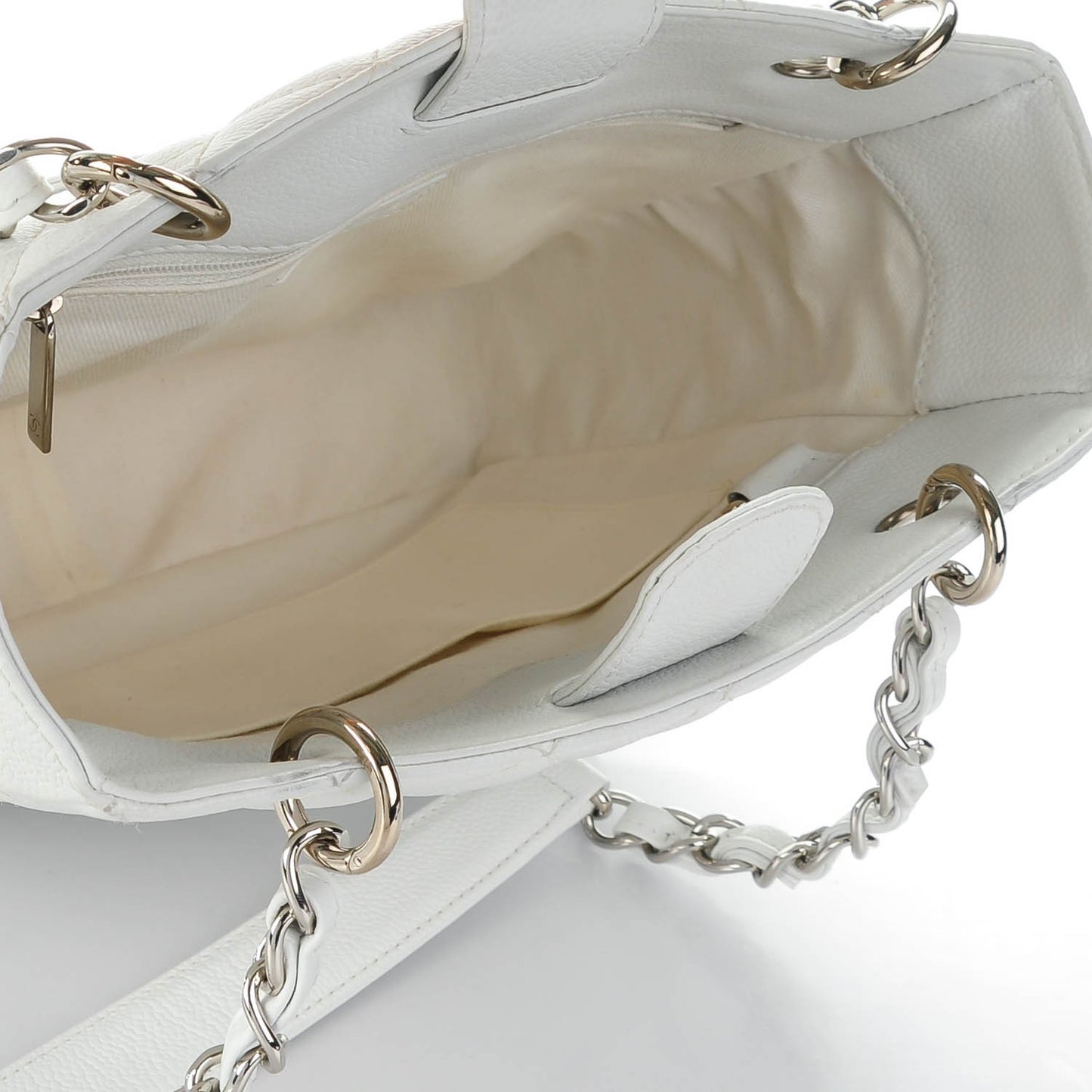 Caviar Quilted Petit Shopping Tote PST White