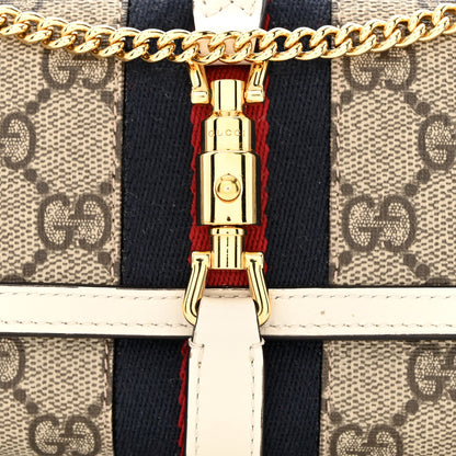 Gucci GG Supreme Monogram Textured Calfskin Web Jackie 1961 Chain Wallet Beige Ebony Mystic White 8 of 10