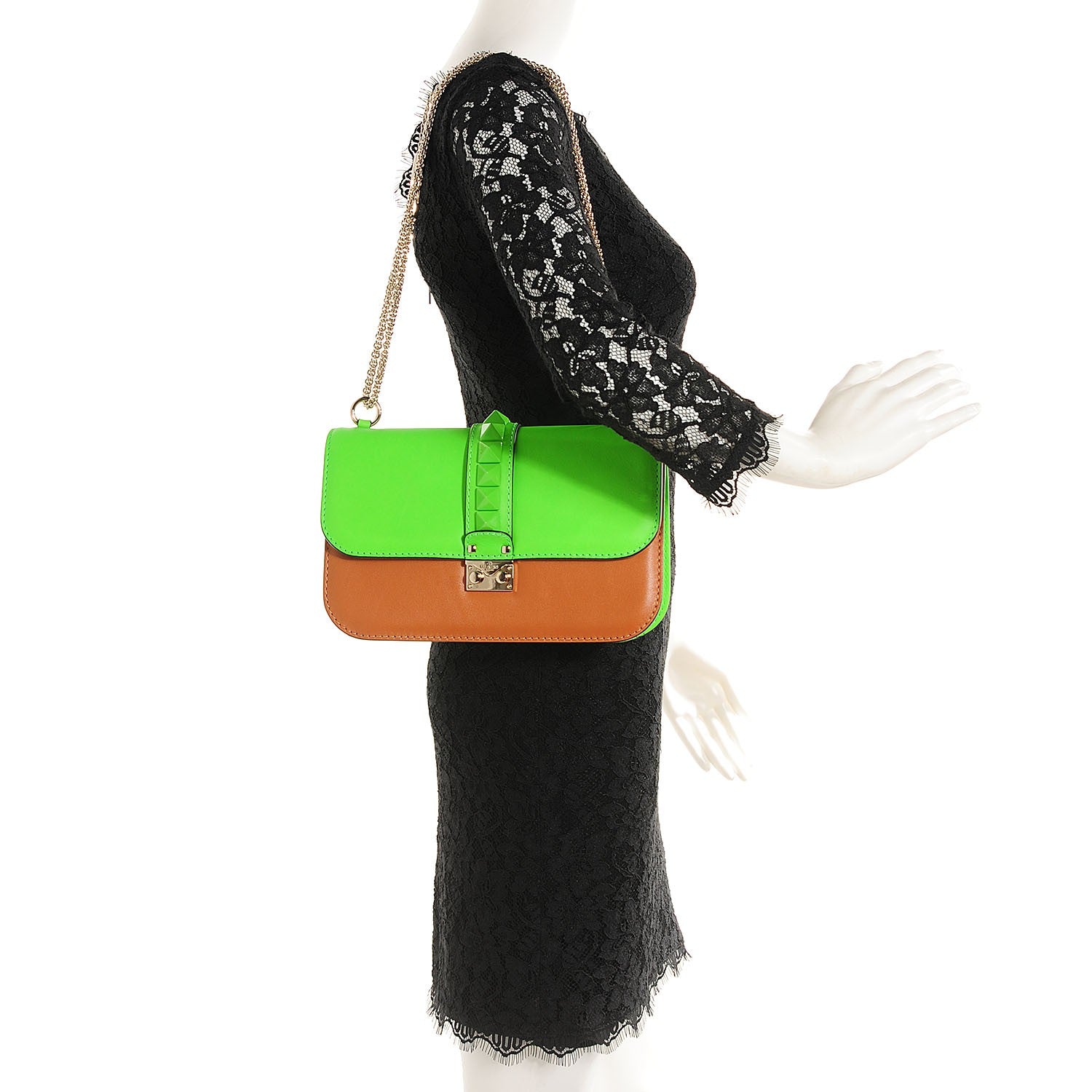 Valentino Garavani Vitello Medium Glam Lock Rockstud Flap Green Fluo Light Cuir 2 of 8