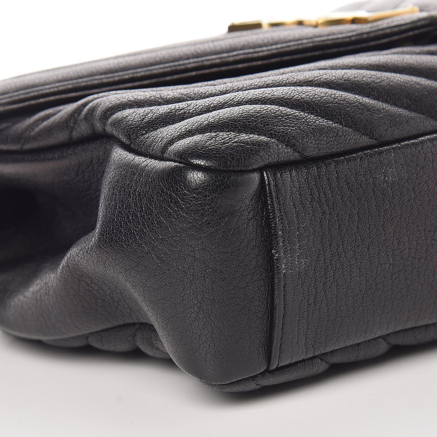Sheepskin Matelasse Chevron Monogram Medium College Bag Black