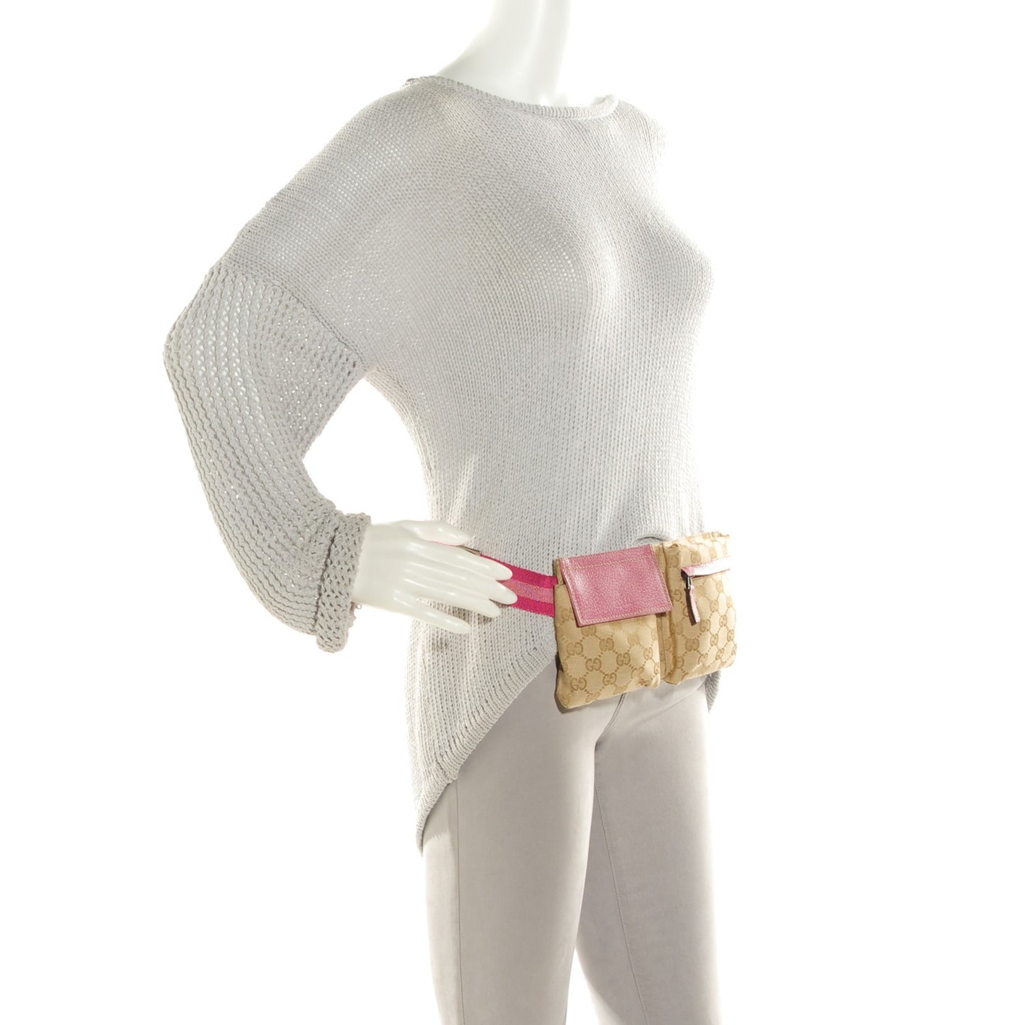 GG Monogram Web Double Pocket Belt Bag Pink