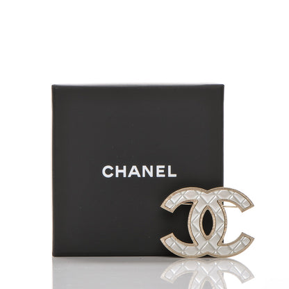 Chanel Metal Quilted CC Brooch Silver Gold 5 of 5