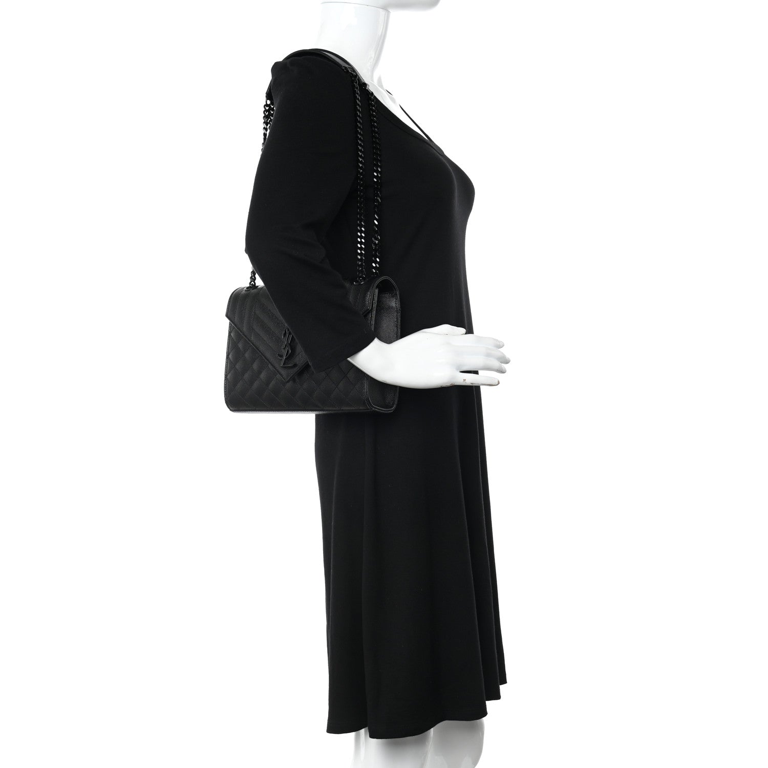 Saint Laurent Grain De Poudre Textured Mixed Matelasse Triquilt Medium Monogram Monochrome Satchel Black 2 of 9
