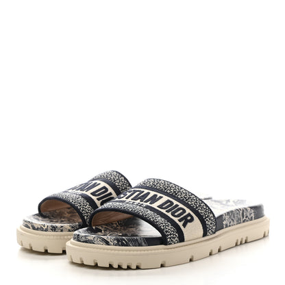 Christian Dior Canvas Toile de Jouy Embroidered Dway 10mm Slide Sandals 36.5 Deep Blue 3 of 9
