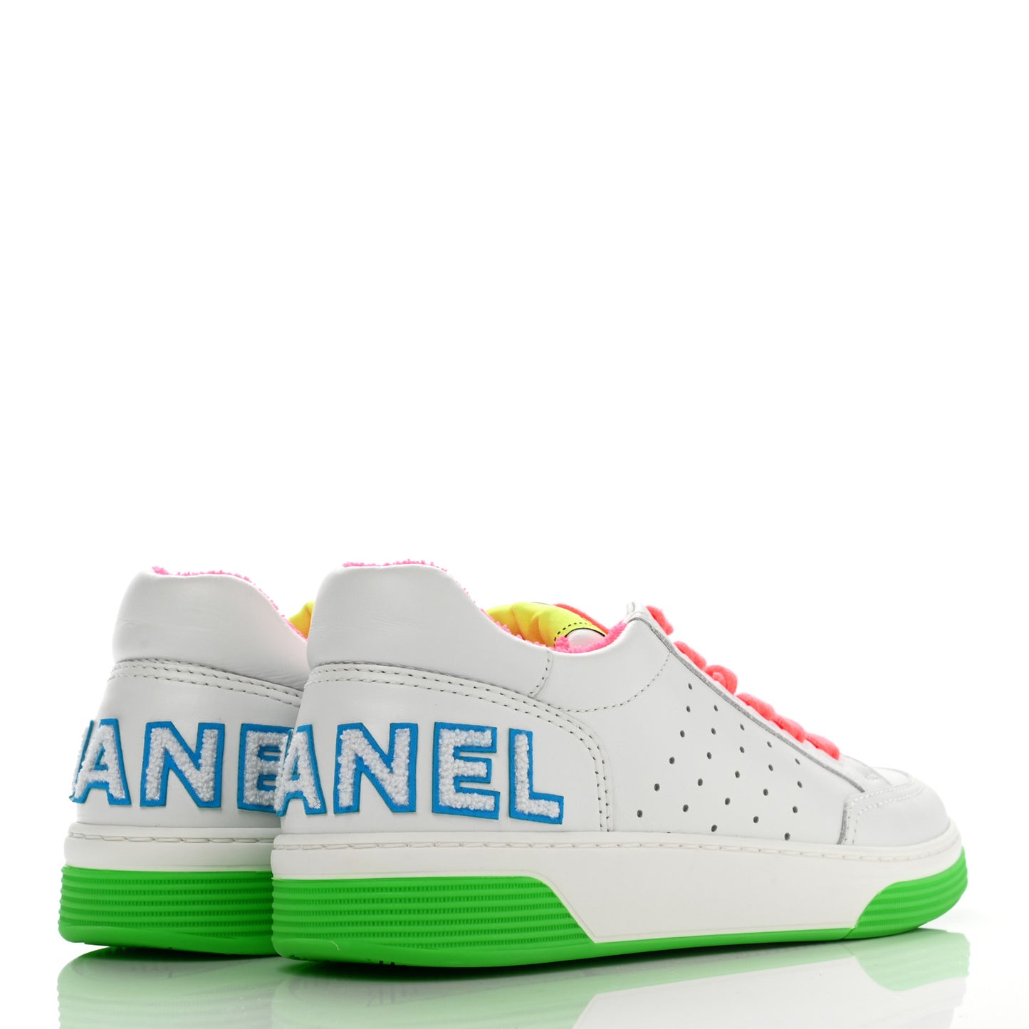 Calfskin Womens Logo Sneakers 38 White Multicolor