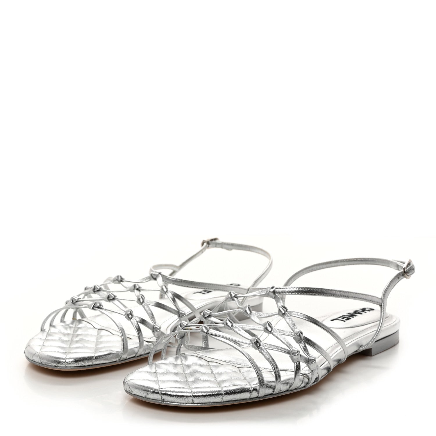 Chanel Lambskin CC Sandals 40.5 Silver 3 of 8