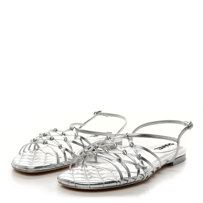 Chanel Lambskin CC Sandals 40.5 Silver 3 of 8