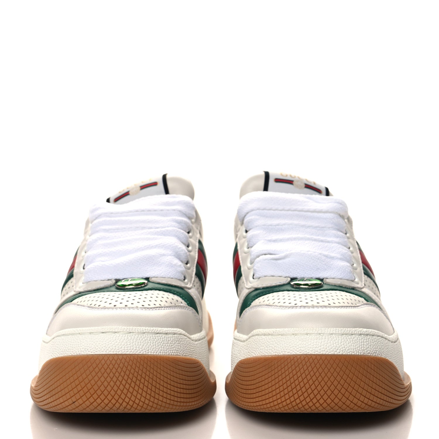 Gucci Calfskin Web Womens Double Screener Sneakers 37 White Green 3 of 9