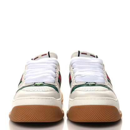 Gucci Calfskin Web Womens Double Screener Sneakers 37 White Green 3 of 9