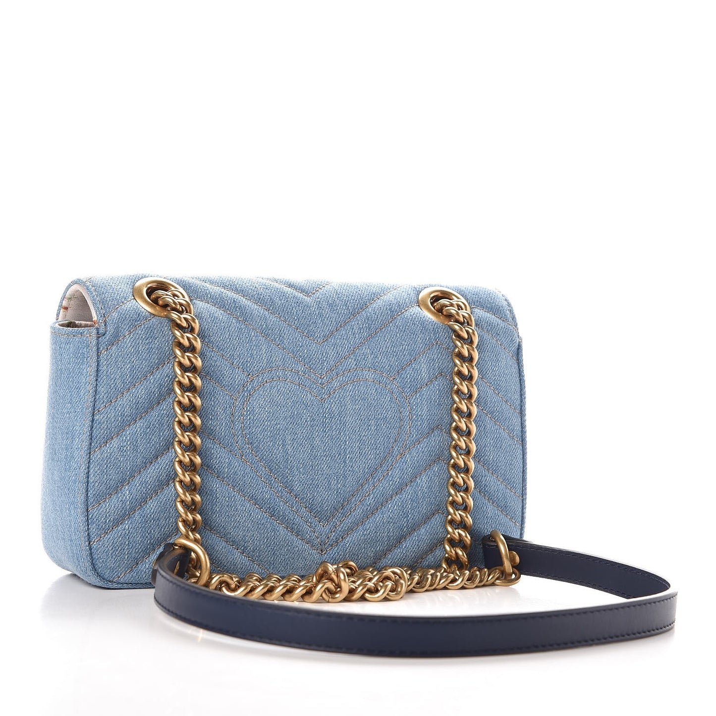 Denim Matelasse Mini Pearly GG Marmont Shoulder Bag Blue