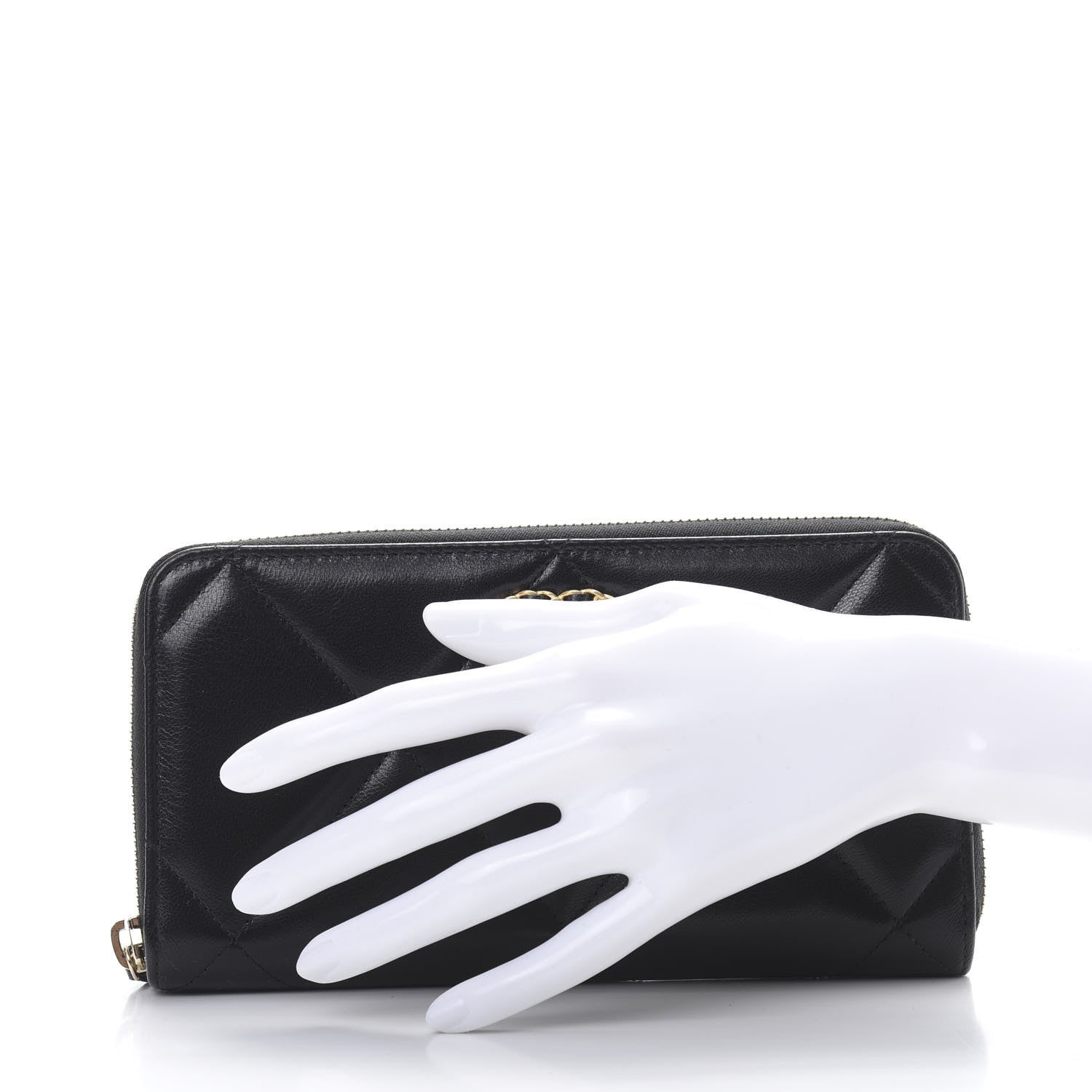 Chanel Shiny Goatskin Quilted Chanel 19 Long Zipped Around Wallet Black 2 of 9