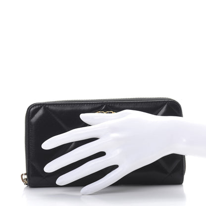 Chanel Shiny Goatskin Quilted Chanel 19 Long Zipped Around Wallet Black 2 of 9