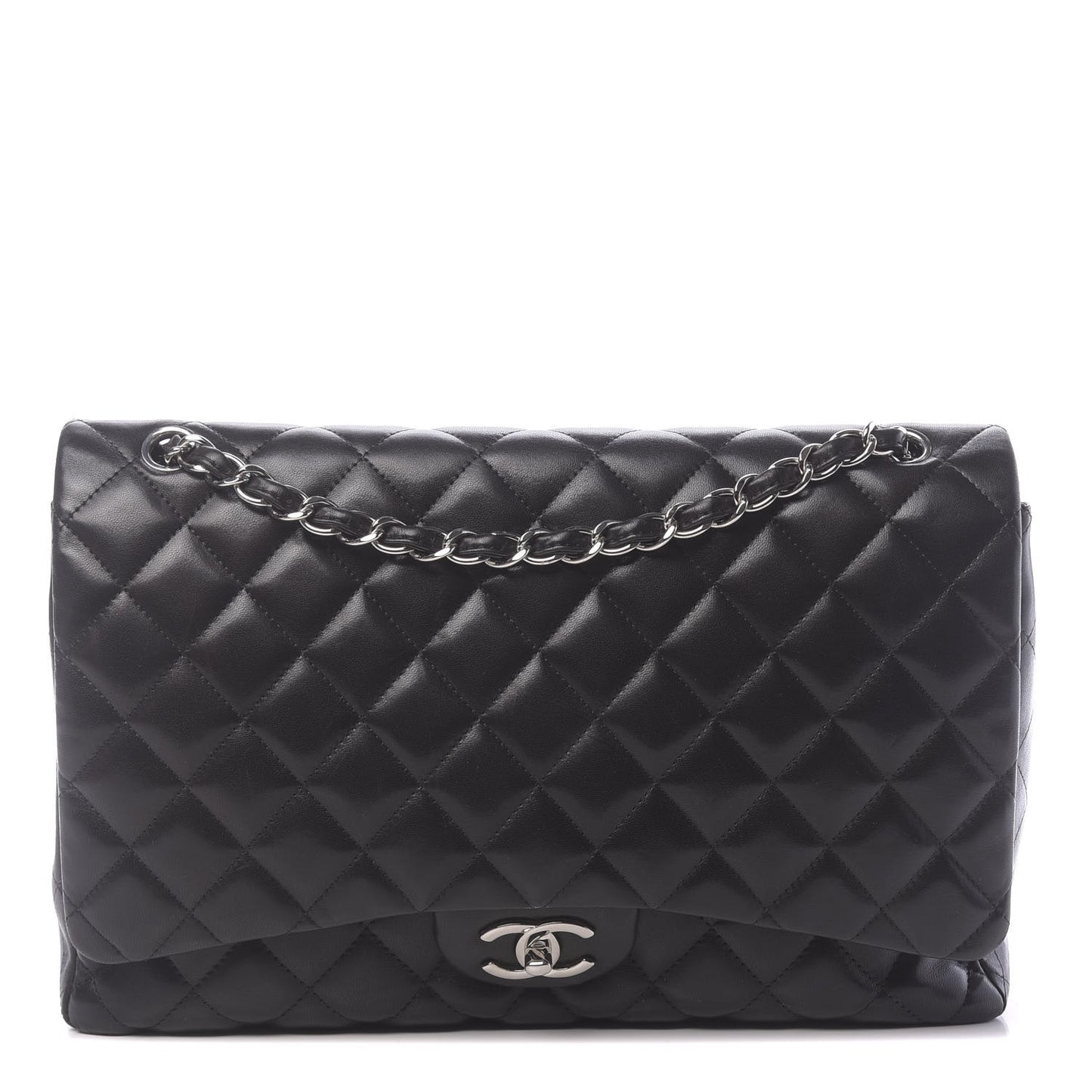 Lambskin Quilted Maxi Double Flap Black